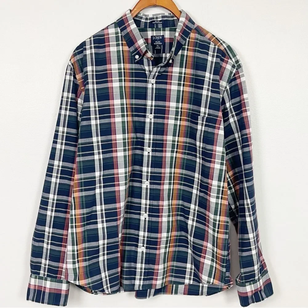 J.Crew Flex Washed Plaid Button Down Shirt Slim Untucked XL